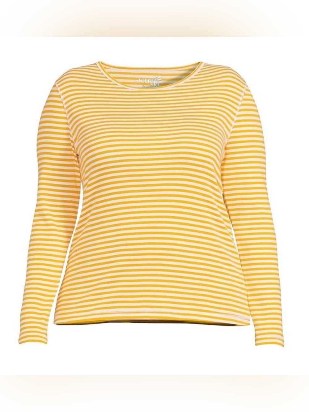 🆕 Terra & Sky Womens Plus Size Long Sleeve Crewneck Gold Stripe Shirt 1X 16W-18W